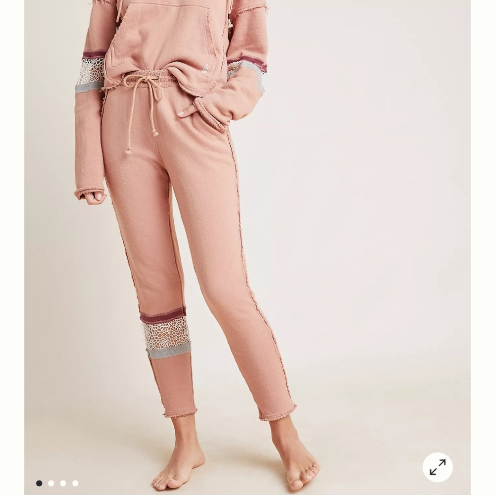 Free People Dusty Rose Waffle Jogger Pants And Hoodie with Patch Detail